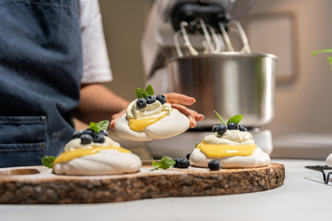 Mini Lemon Meringues with Whipped Cream and Fresh Blueberries