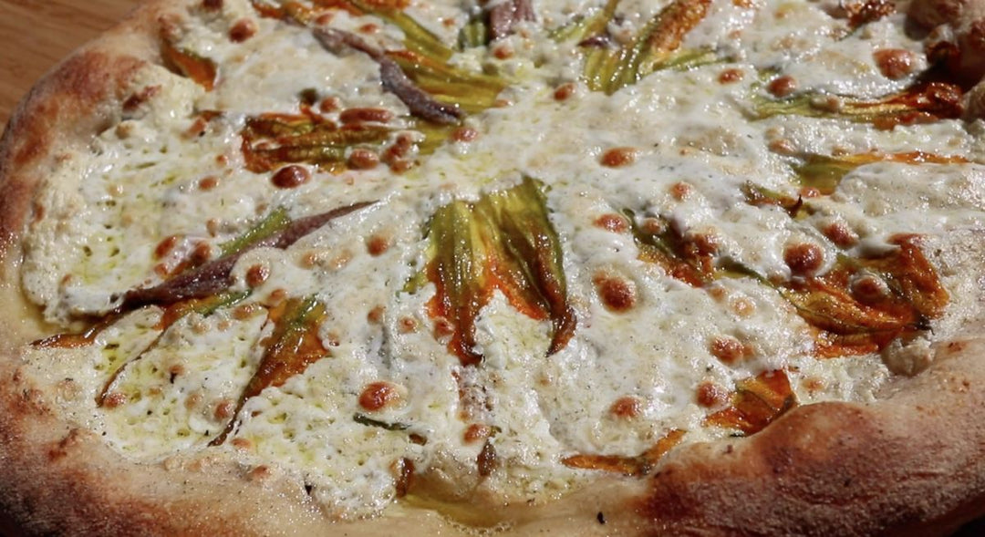 Ricotta, Sicilian Anchovy, and Zucchini Flower Pizza