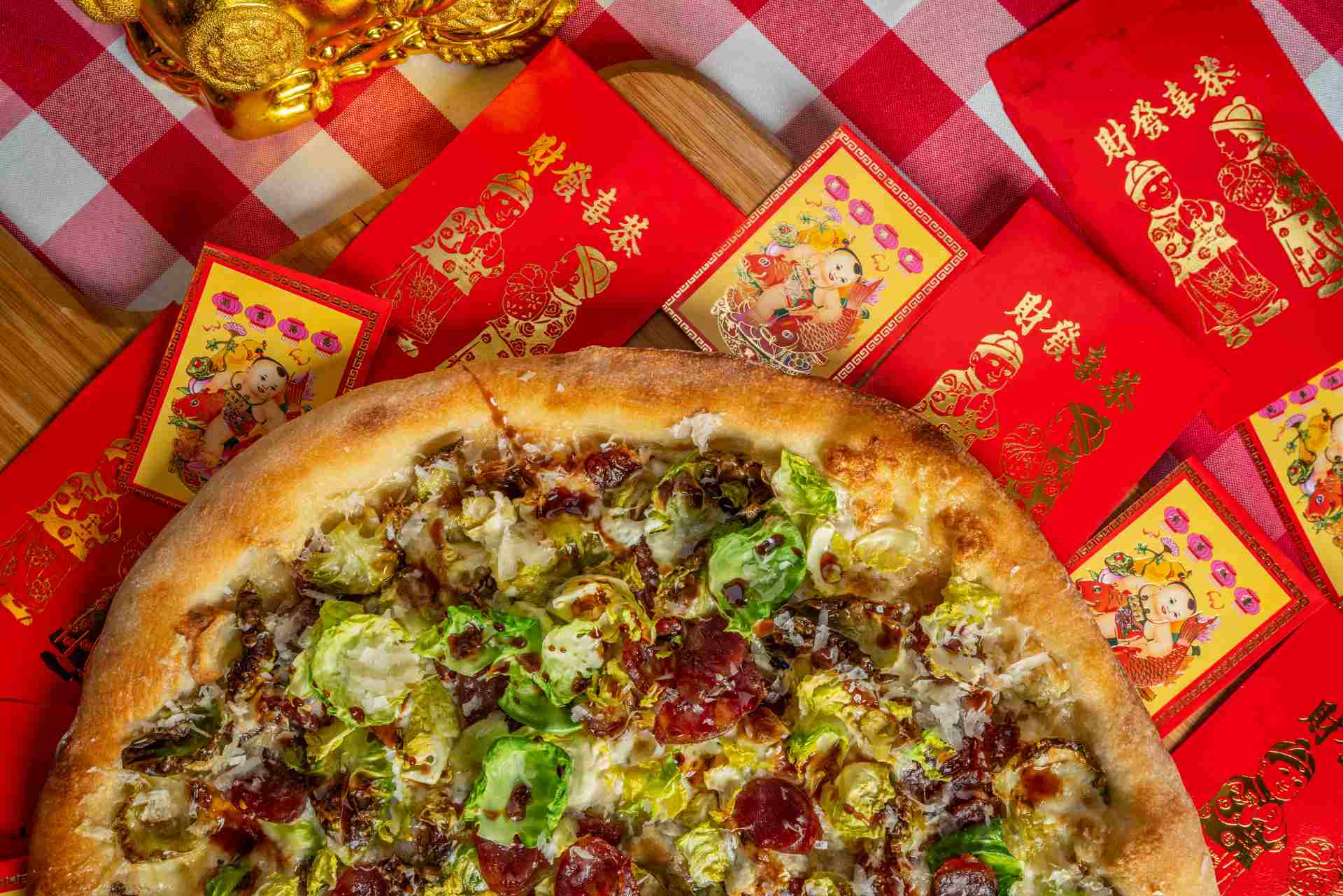 Derrick Tung's Chinese New Year Pizza with Lap Cheong and Brussels Derrick Tung's Chinese New Year Pizza with Lap Cheong and Brussels
