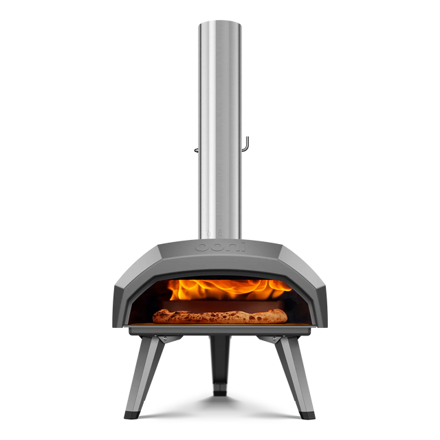 front view of Ooni Karu 12 Multi-fuel pizza oven with pizza inside