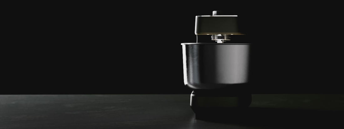 Looping visual of the Halo Core spiral dough mixer in a tech setting, showing an X-ray of inner parts, key features, and dough mixing in action.
